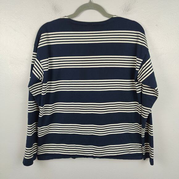 Kule The Boyfriend Top Womens Small Navy Stripe Cream Stripe Long Sleeve Preppy - Picture 5 of 9